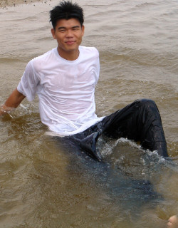 swimming in beach pants